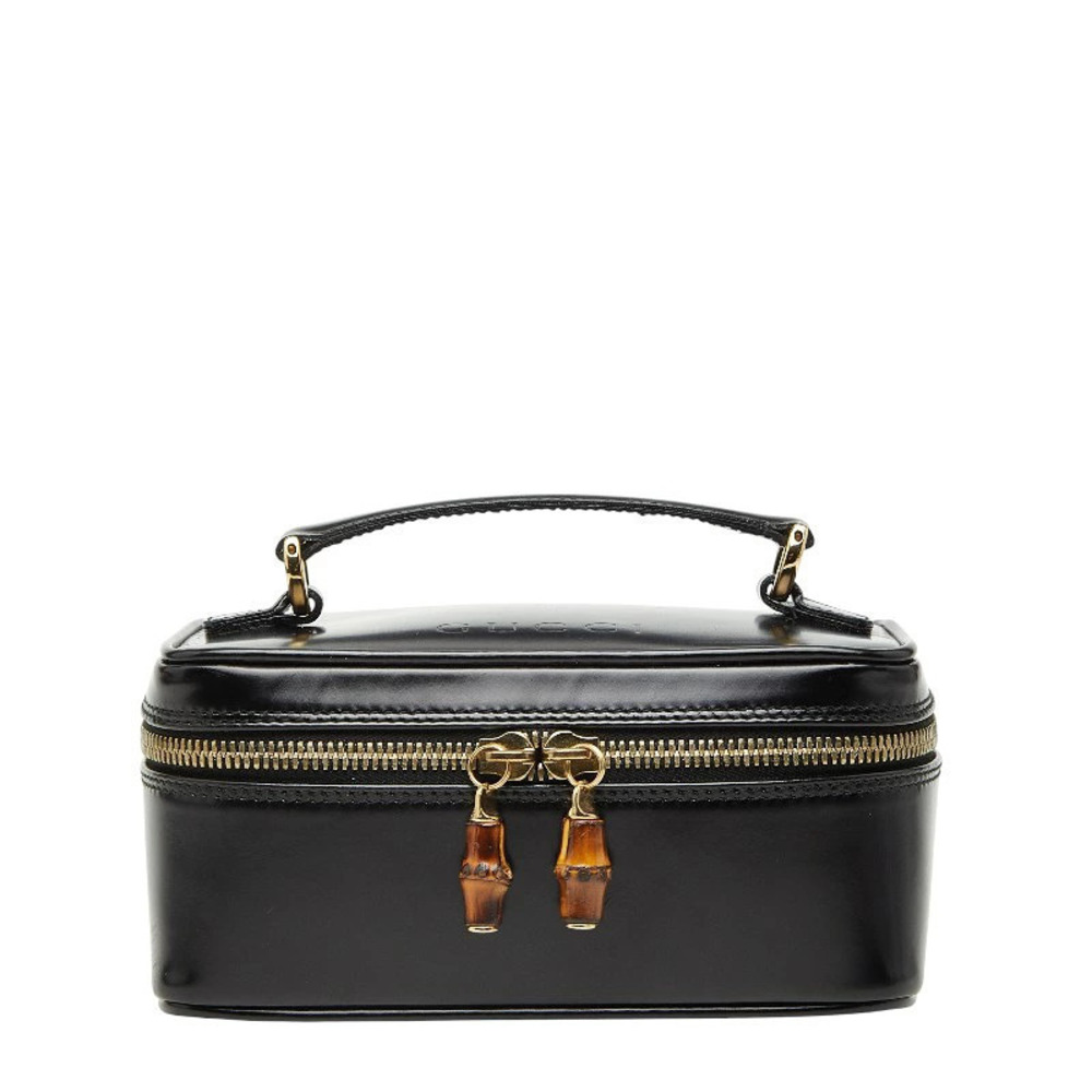 Gucci Bamboo Vanity Bag Handbag Black Leather